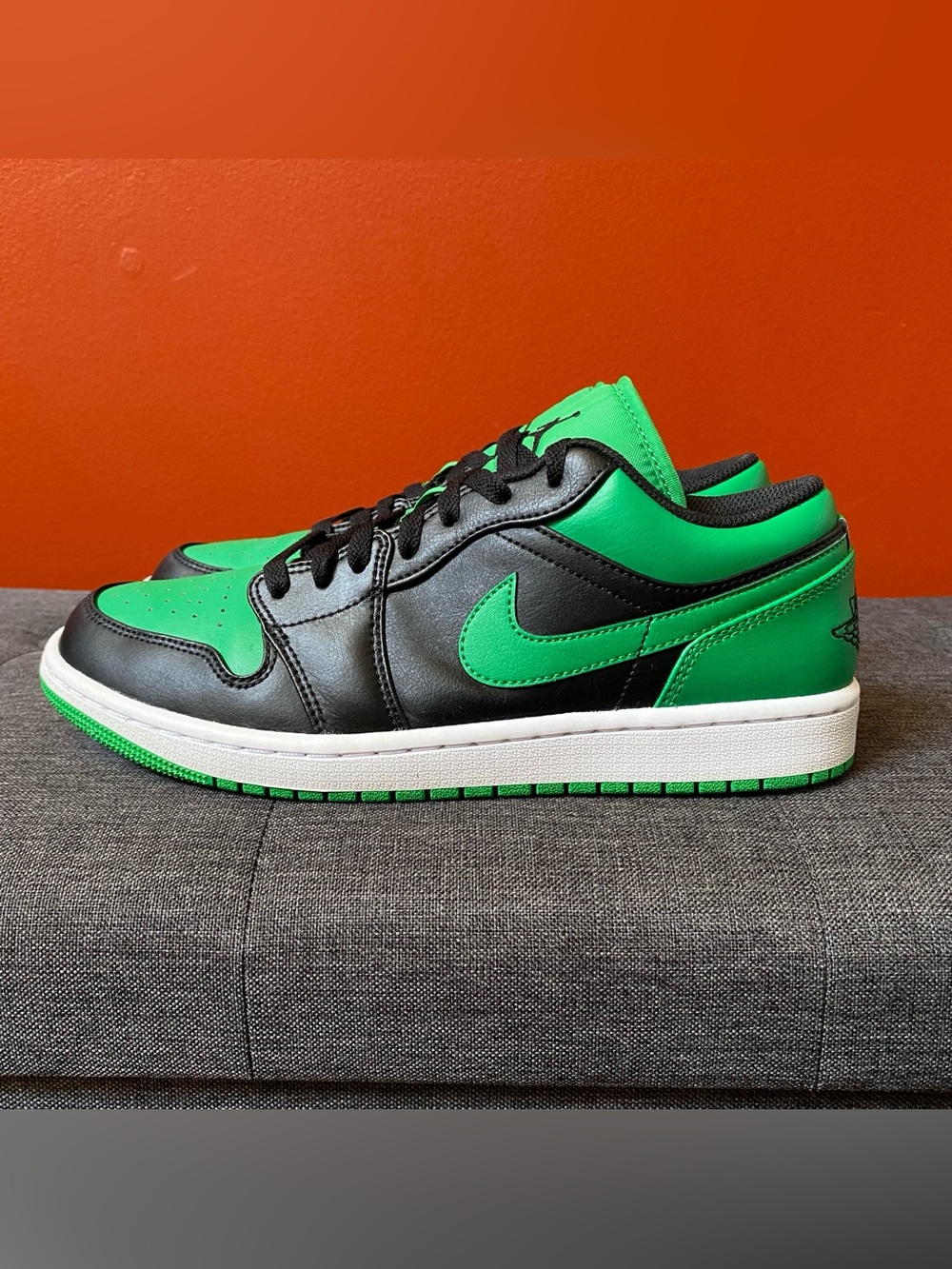 Air Jordan 1 Low Black Lucky Green Leather Sneaker  Men’s Size 9.0